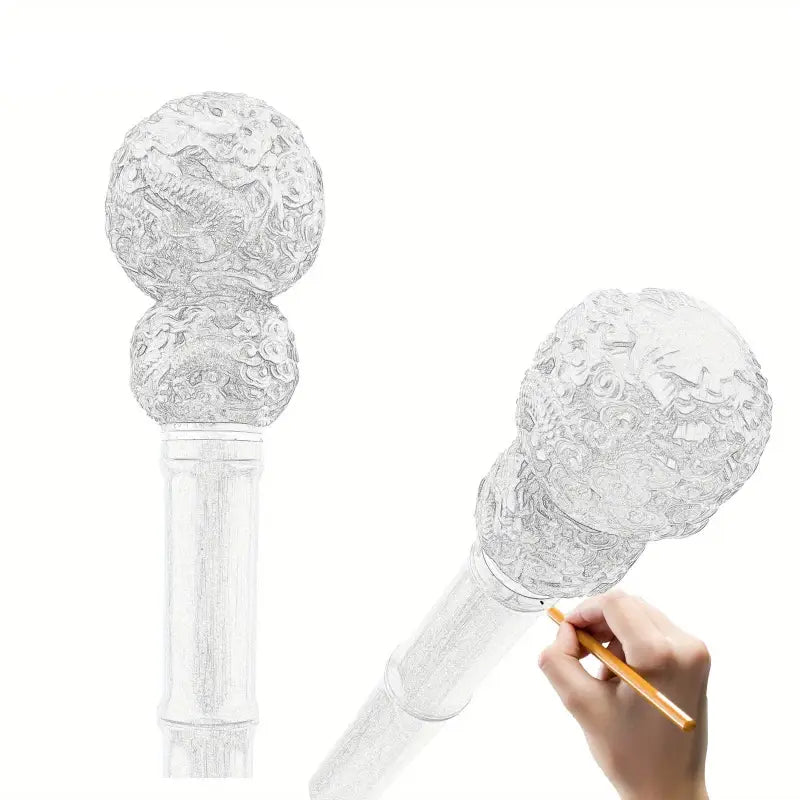 Canne à pommeau - Sculpté en bois - canne de marche