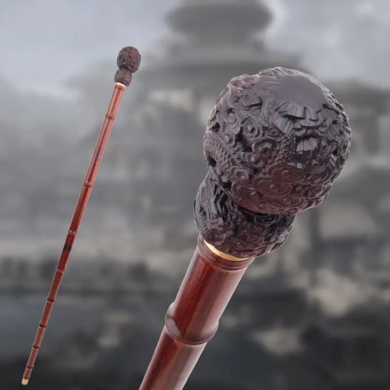 Canne à pommeau - Sculpté en bois - canne de marche