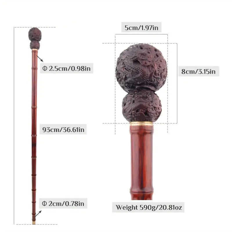 Canne à pommeau - Sculpté en bois - canne de marche