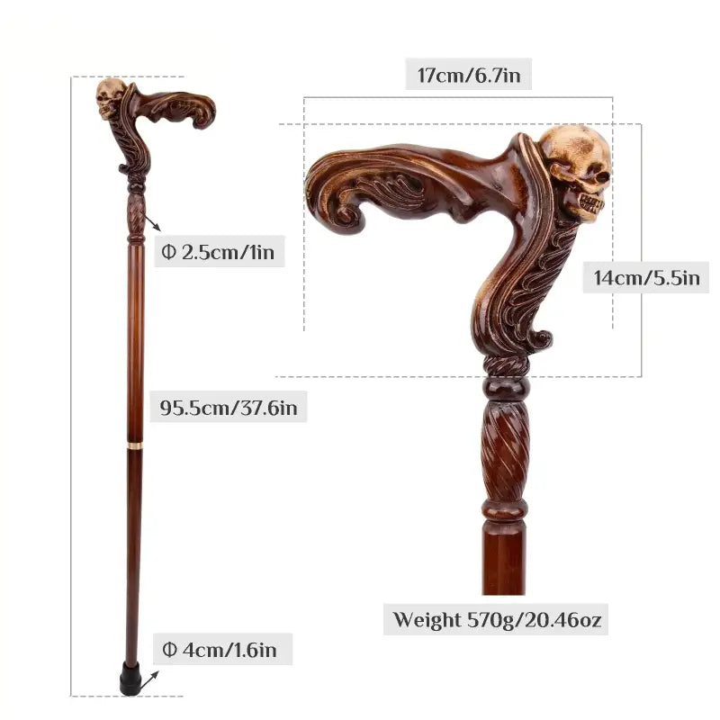Canne de luxe crane sculpté - Crane sculpté - canne de marche