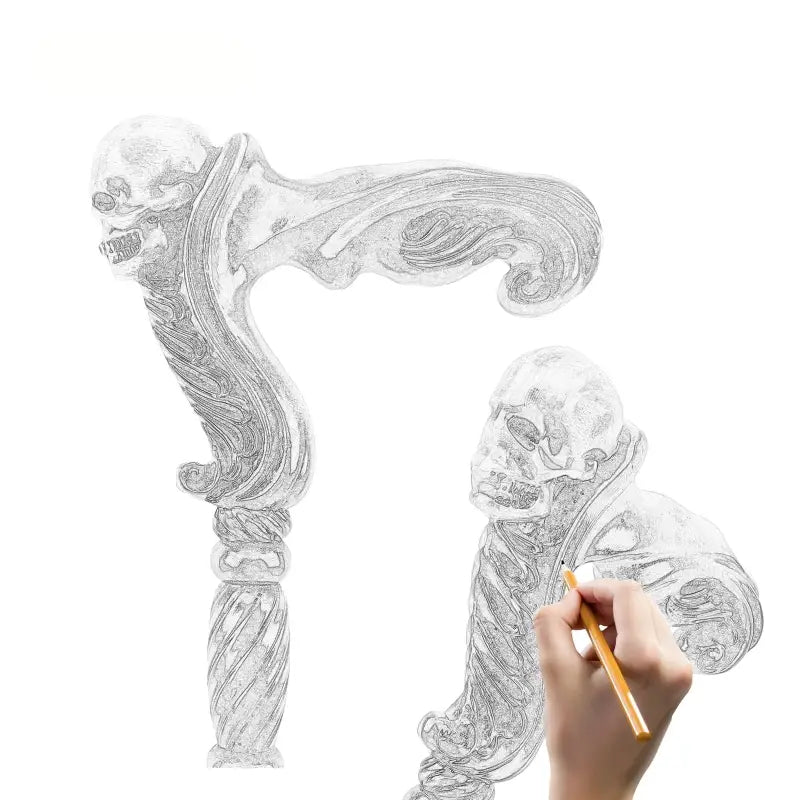 Canne de luxe crane sculpté - Crane sculpté - canne de marche