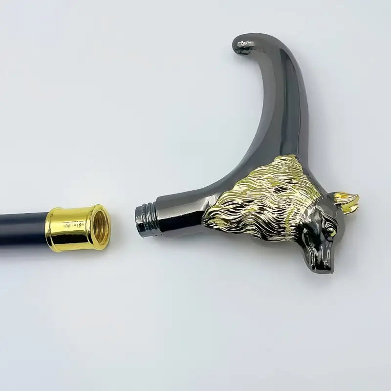 Canne de marche luxe tête de loup - Noir et Doré - canne de marche