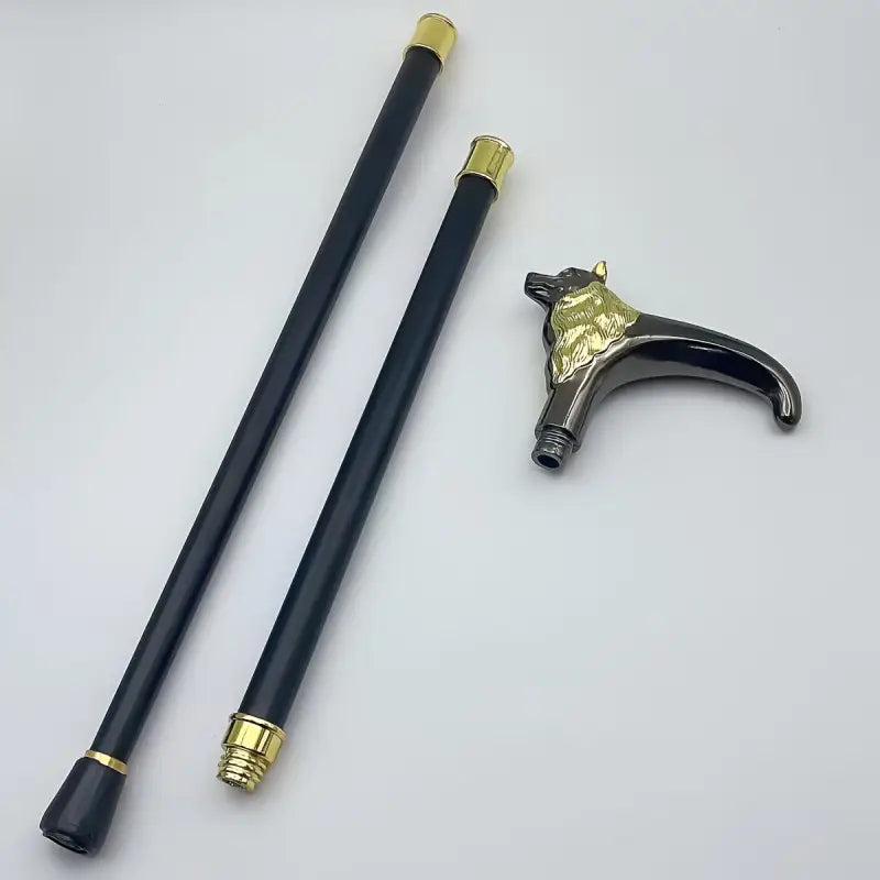Canne de marche luxe tête de loup - Noir et Doré - canne de marche