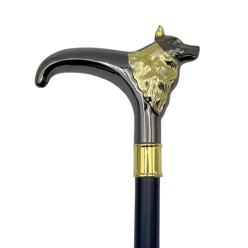 Canne de marche luxe tête de loup - Noir et Doré - canne de marche
