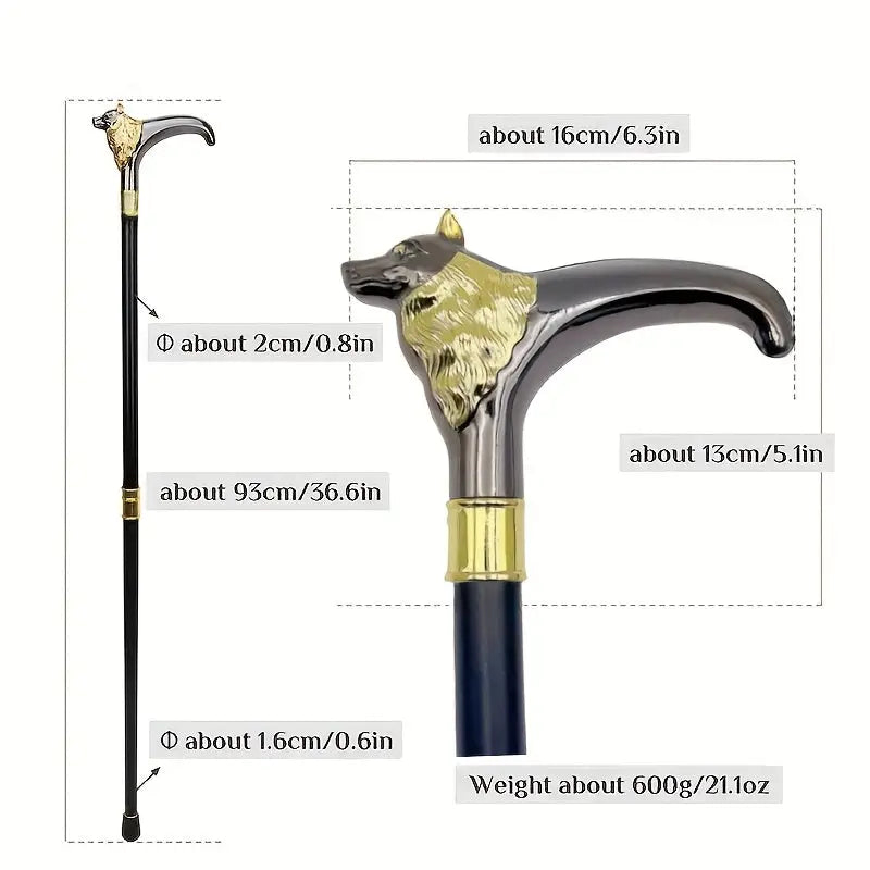 Canne de marche luxe tête de loup - Noir et Doré - canne de marche