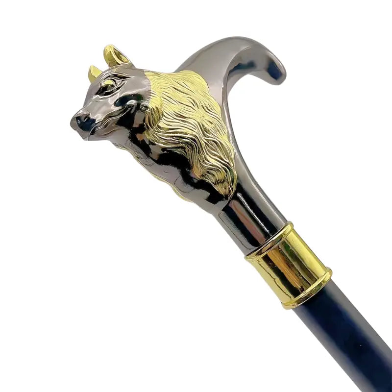 Canne de marche luxe tête de loup - Noir et Doré - canne de marche