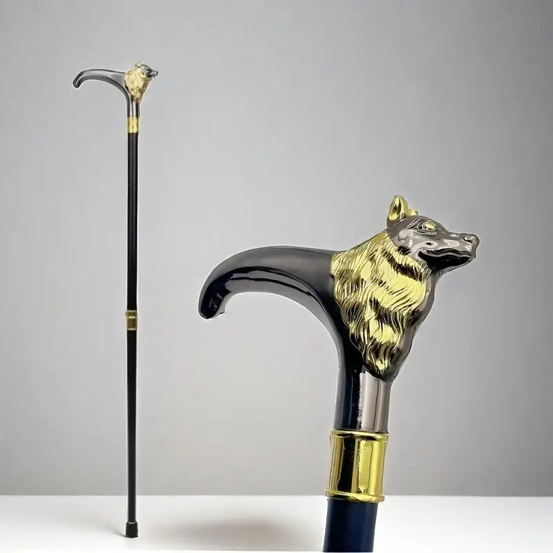 Canne de marche luxe tête de loup - Noir et Doré - canne de marche