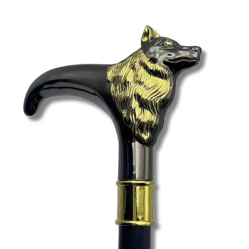 Canne de marche luxe tête de loup - Noir et Doré - canne de marche