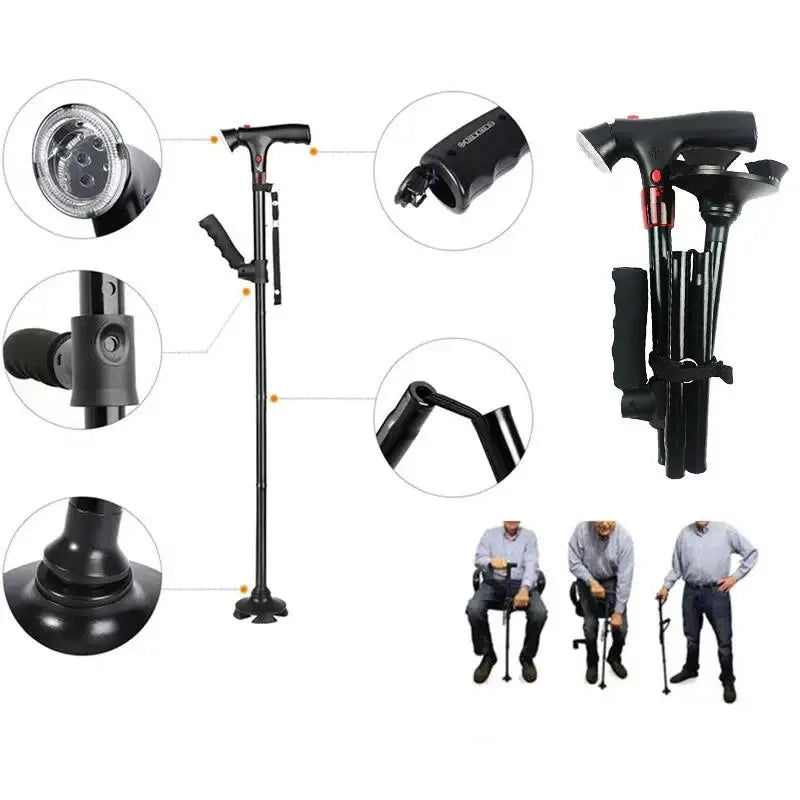 Canne de marche pliante et stable - Noir - canne de marche