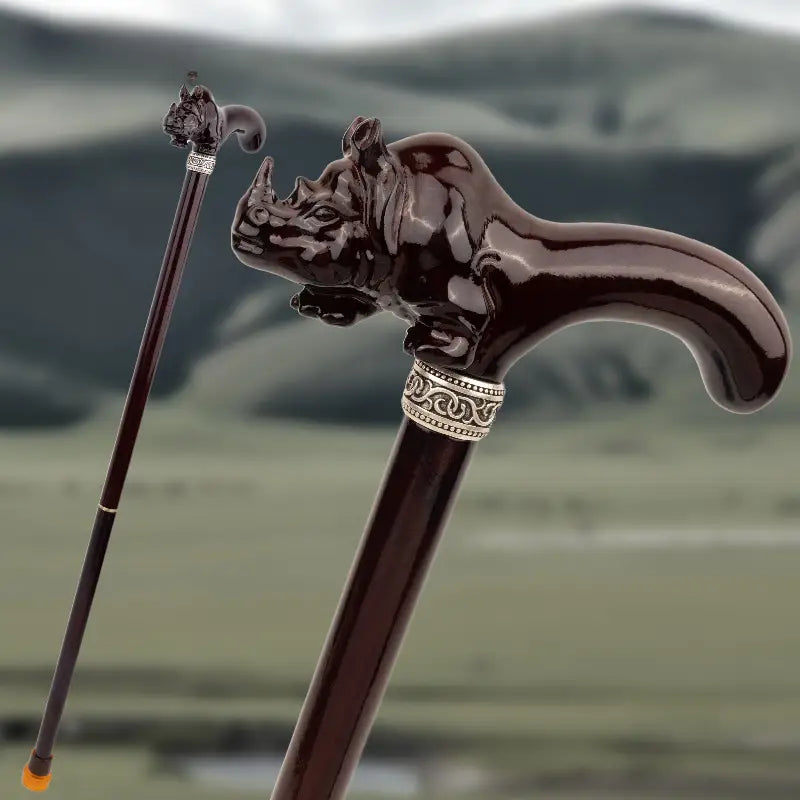 Canne en bois Rhinocéros brun - 92cm - canne de marche