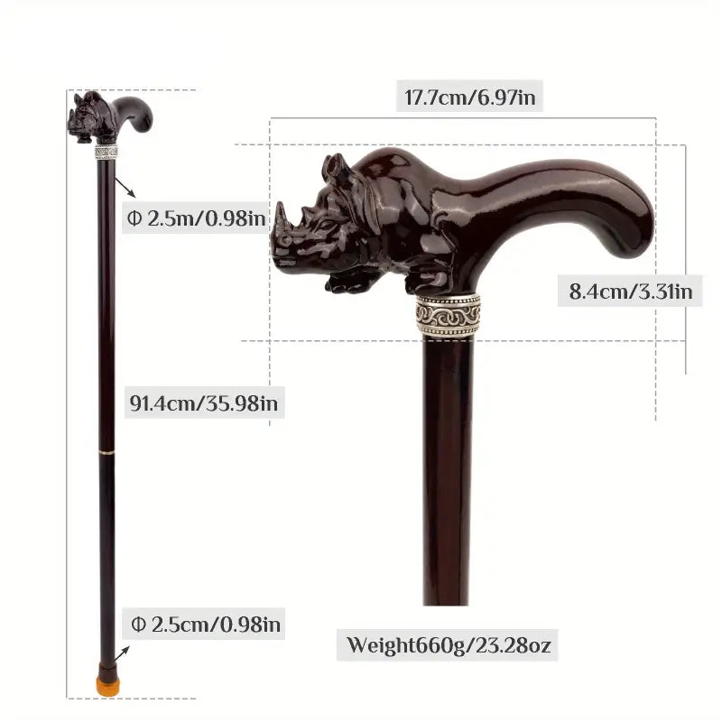 Canne en bois Rhinocéros brun - 92cm - canne de marche