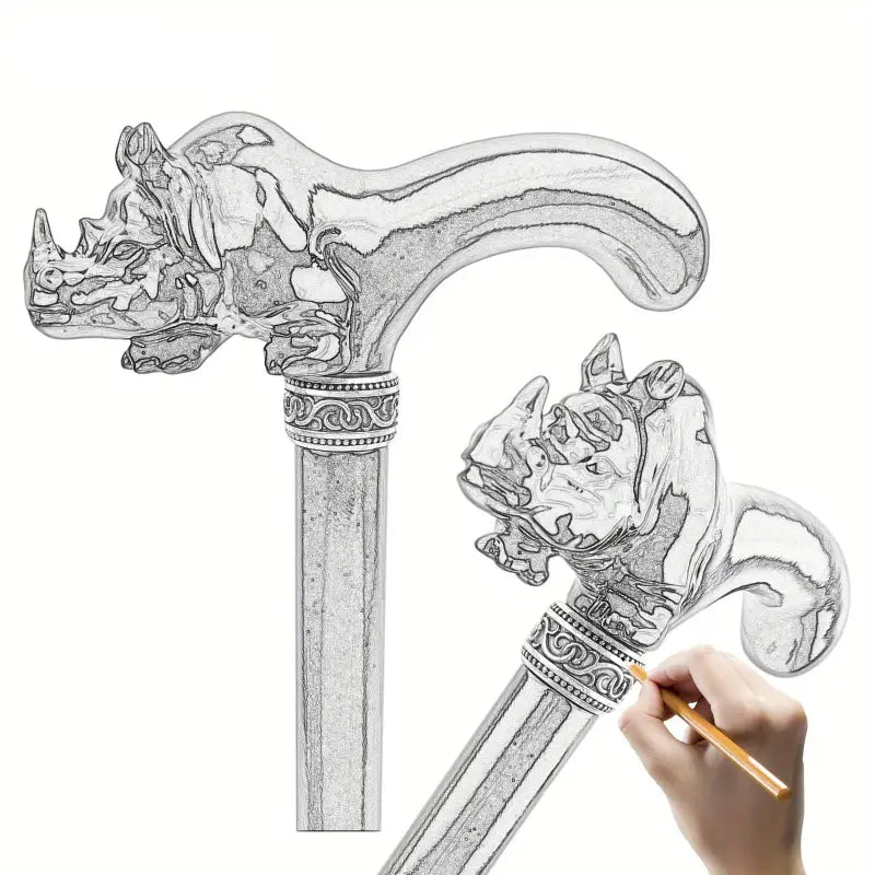 Canne en bois Rhinocéros brun - 92cm - canne de marche