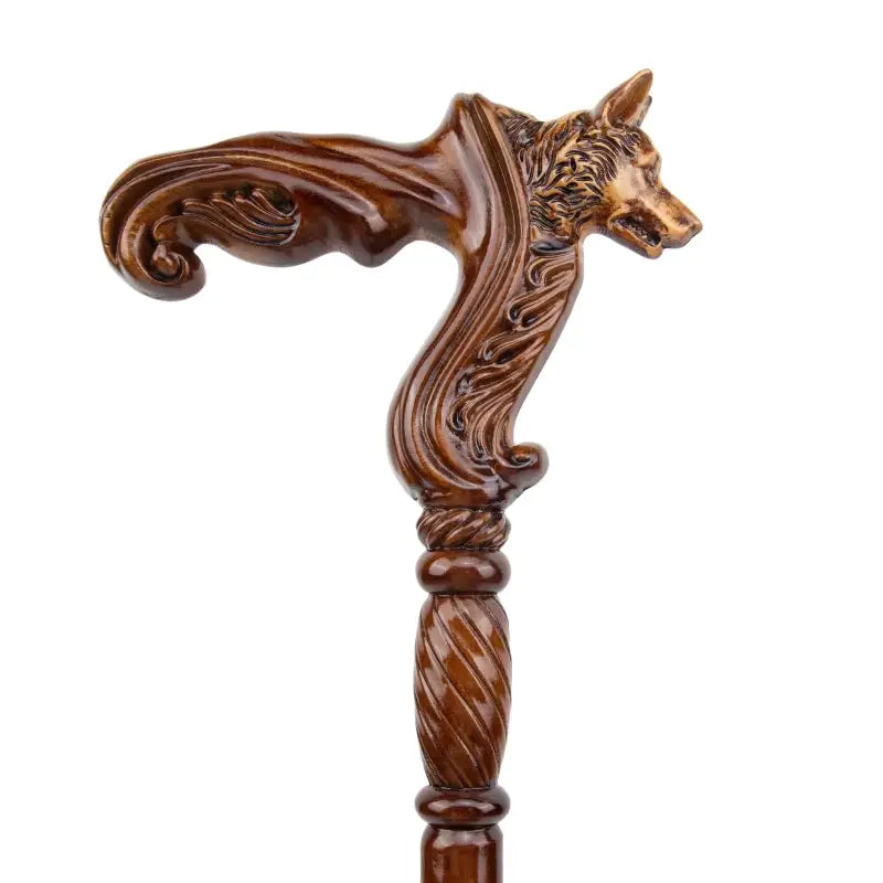 Canne De Marche Ancienne Style - Bois, Tête De Loup En Aluminium - Réglable (36-37") - Fabriquée En Inde