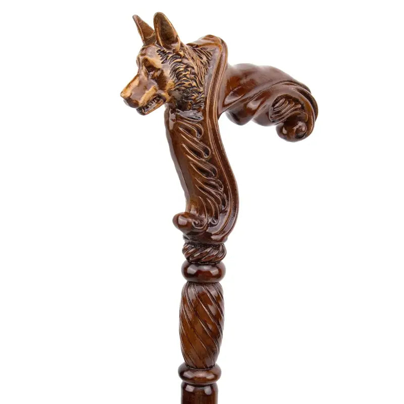 Canne en bois sculpté tête de loup - Loup - canne de marche