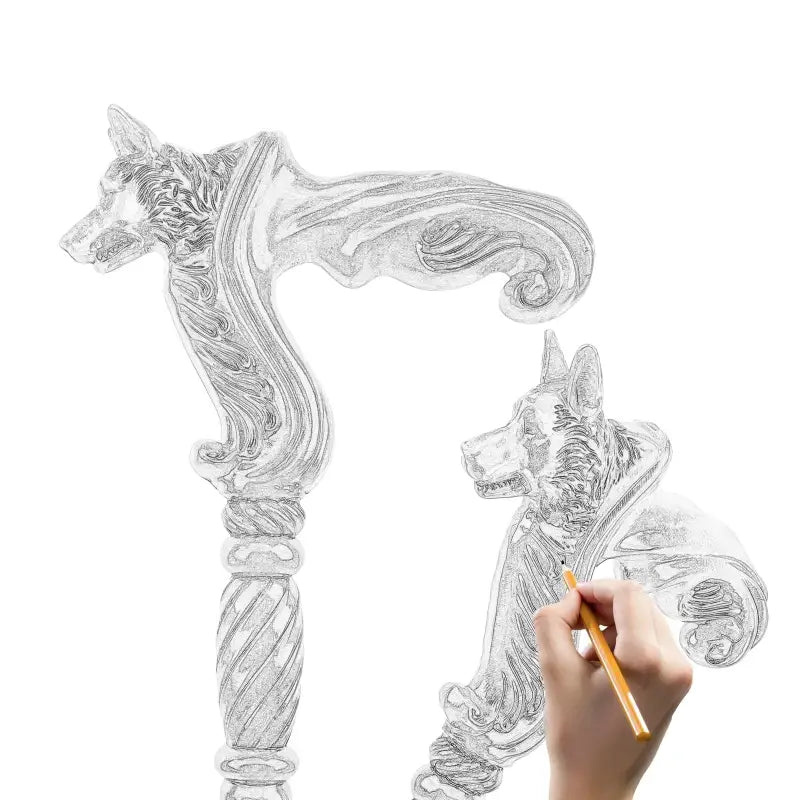 Canne en bois sculpté tête de loup - Loup - canne de marche