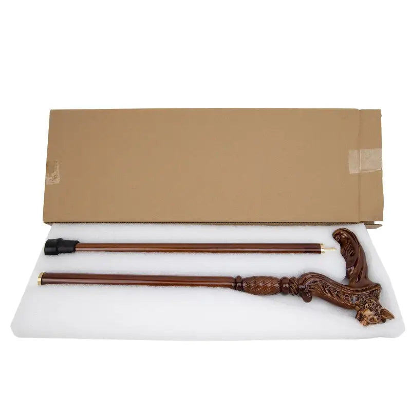 Canne en bois sculpté tête de loup - Loup - canne de marche