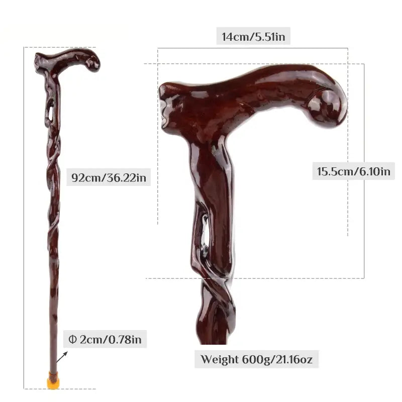 Canne sculpté en bois - Sculpté - canne de marche