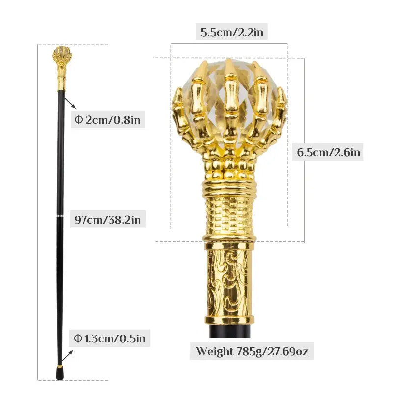 Canne de luxe boule transparent - 97cm - canne de marche - vue de dos
