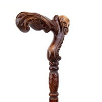 Canne de luxe crane sculpté - Crane sculpté - canne de marche - vue de trois quarts
