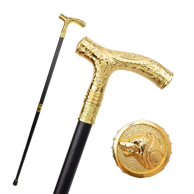 Canne de luxe loup doré - Gold Wolf - canne de marche - vue de profil (2)