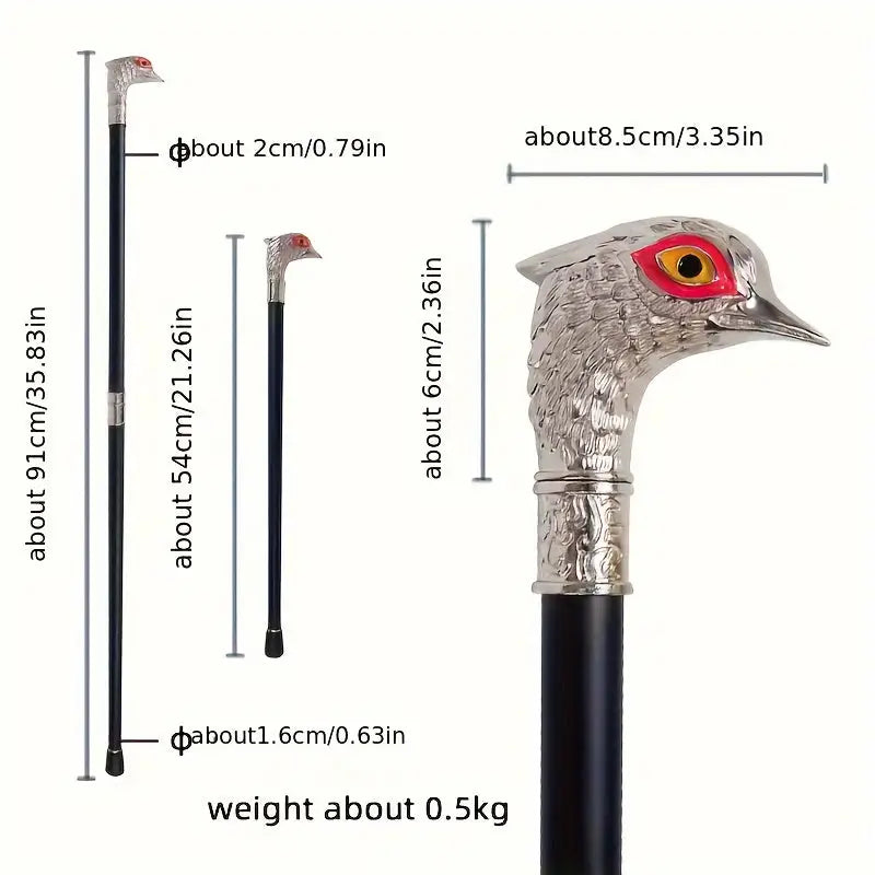 Canne de marche luxe tête d’aigle - Tête d’aigle argentée - canne de marche - détail du fût