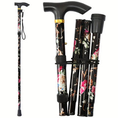 Canne de marche pliante décoré - Fleur Noir - canne de marche