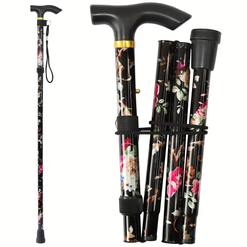 Canne de marche pliante décoré - Fleur Noir - canne de marche