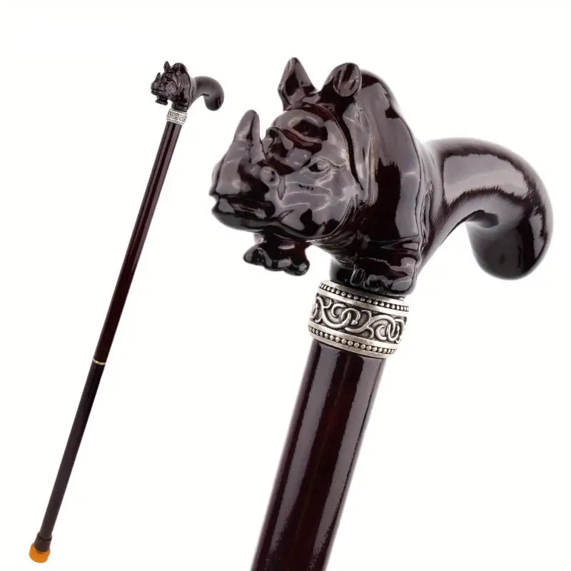 Canne en bois Rhinocéros brun - 92cm - canne de marche - vue de face