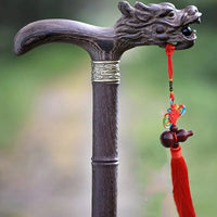Canne en bois Sculpté Dragon - Bois sculpté Dragon - canne de marche - vue de profil