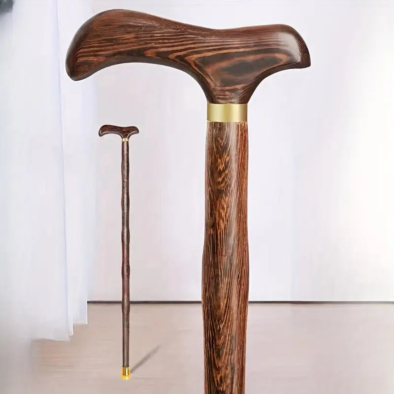 Canne en bois sculpté - Marron - canne de marche - vue de profil