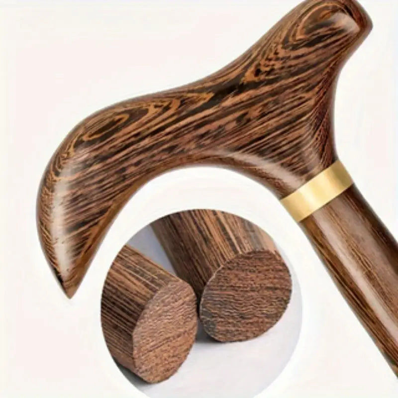 Canne en bois sculpté - Marron - canne de marche - vue de trois quarts