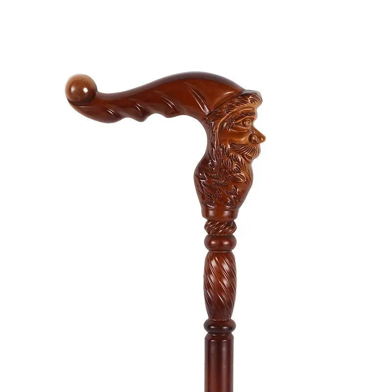Canne en bois sculpté Père Noël - Père Noël - canne de marche - vue de face