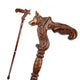 Canne en bois sculpté tête de loup - Loup - canne de marche - vue de trois quarts (2)