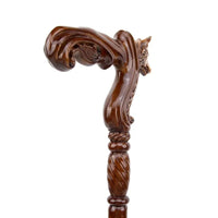 Canne en bois sculpté tête de loup - Loup - canne de marche - accessoires inclus