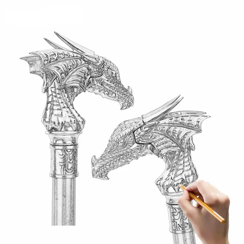 Canne épée Dragon Argenté - 93cm - canne de marche - embout antidérapant