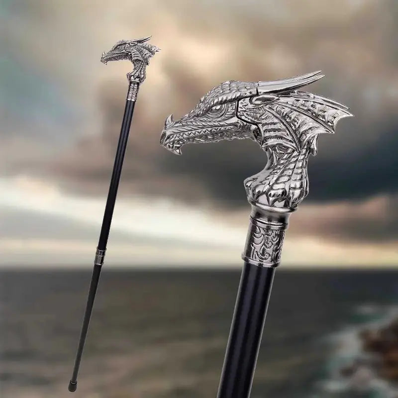 Canne épée Dragon Argenté - 93cm - canne de marche - détail de la poignée