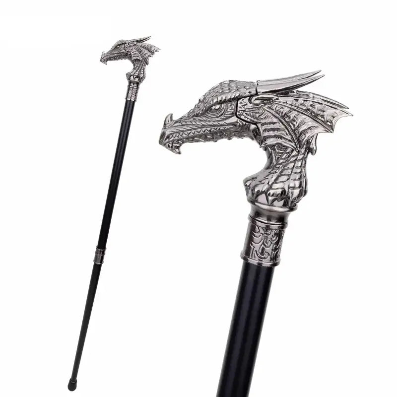 Canne épée Dragon Argenté - 93cm - canne de marche - gros plan de la poignée
