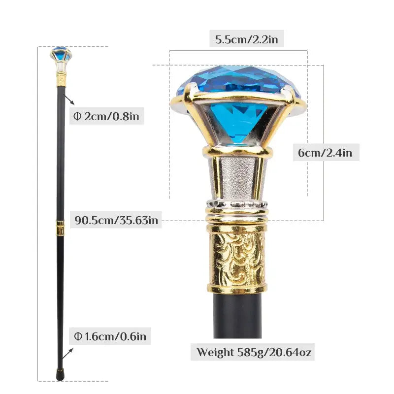 Canne épée Luxe Diamant Bleu - 90cm - canne de marche - vue d'ensemble