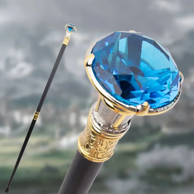 Canne épée Luxe Diamant Bleu - 90cm - canne de marche - détail de la poignée