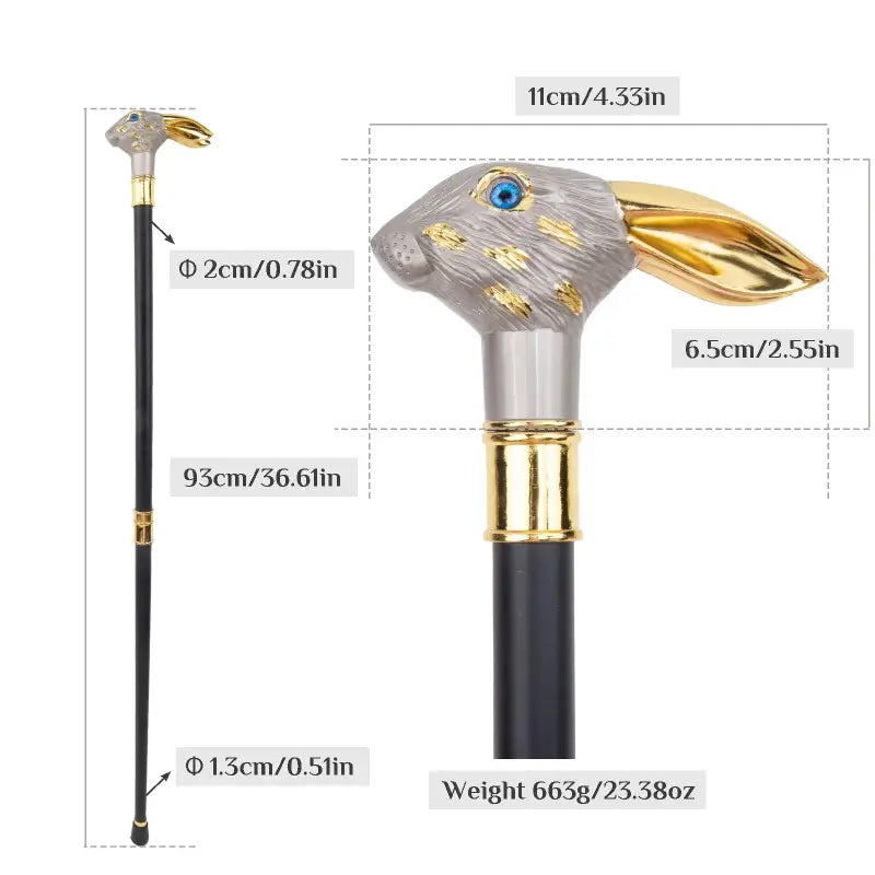 Canne épée Rabbit Dorée - 93cm - canne de marche - vue de dos