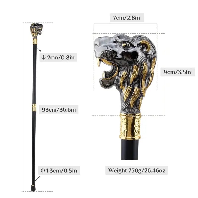 Canne épée Tête de Lion - 93cm - canne de marche - embout antidérapant