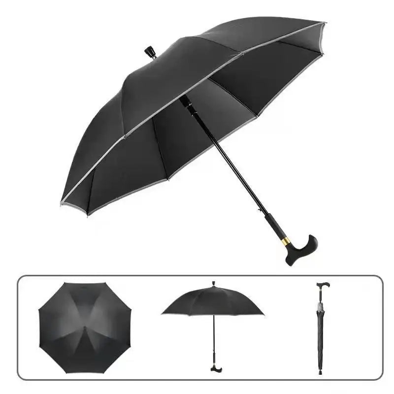 Canne parapluie - Noir - canne de marche - embout antidérapant