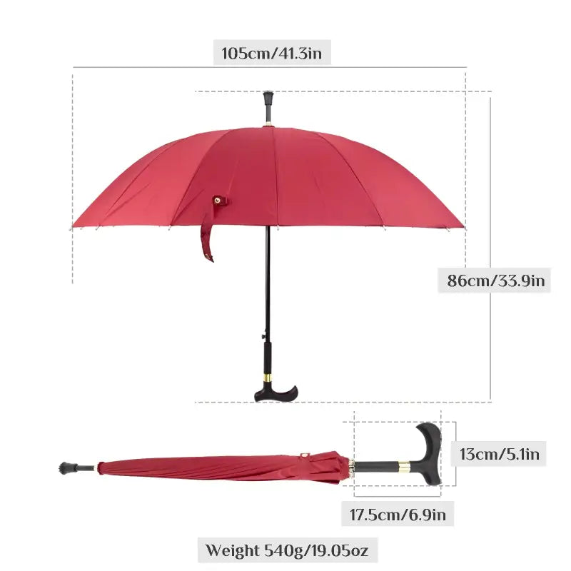 Canne Parapluie Femme - Rouge - canne de marche - vue de trois quarts (2)