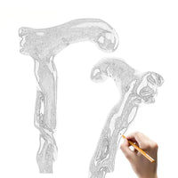 Canne sculpté en bois - Sculpté - canne de marche - détail de la poignée