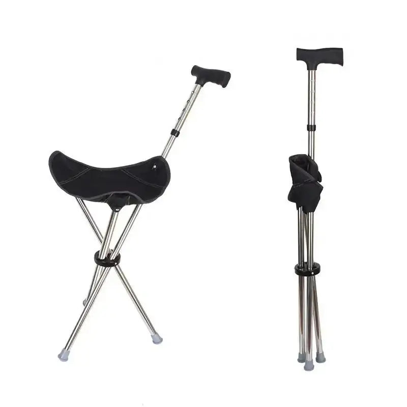 Canne siège pliable - Noir - canne de marche - vue de profil