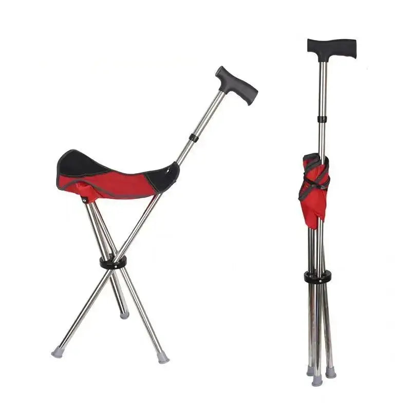 Canne siège pliable rouge - Rouge - canne de marche - vue de face