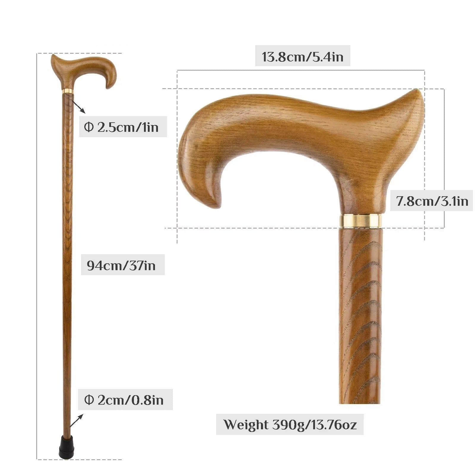 Canne en bois élégante - schéma des dimensions